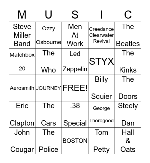 Eric & Lori's ROCK Music Bingo Card