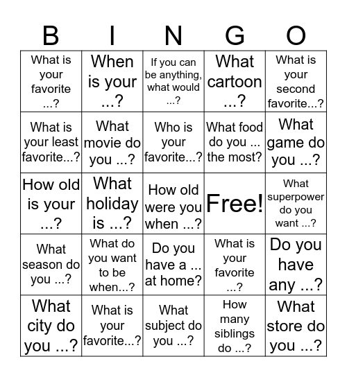 Conversations! Bingo Card
