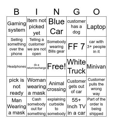 Curbside Bingo Card