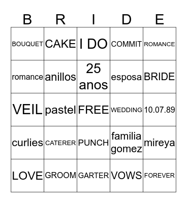 BRIDAL SHOWER BINGO Card