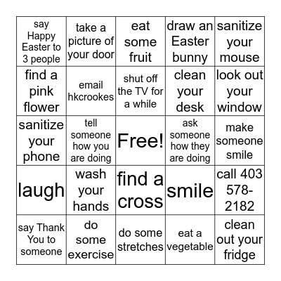 isolation bingo Card