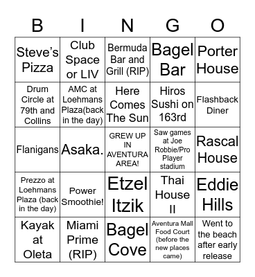 AVENTURA Bingo Card