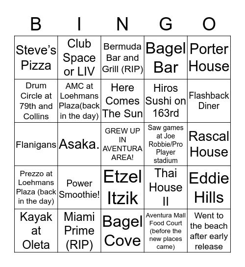 AVENTURA Bingo Card