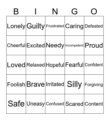 Feelings Bingo Card