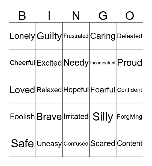 Feelings Bingo Card