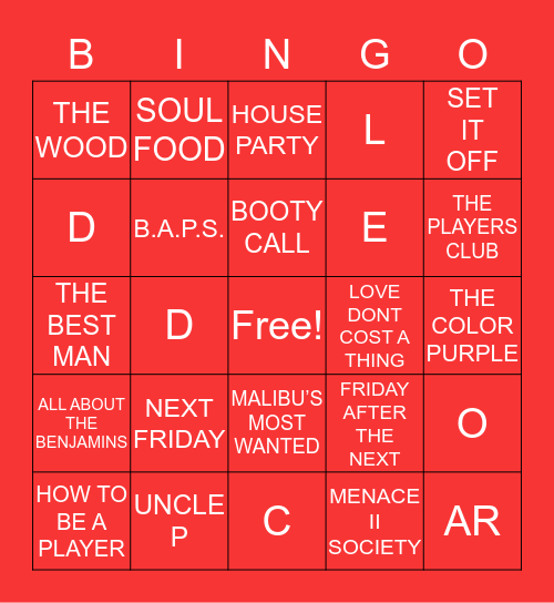 B L A C K    M O V I E Bingo Card