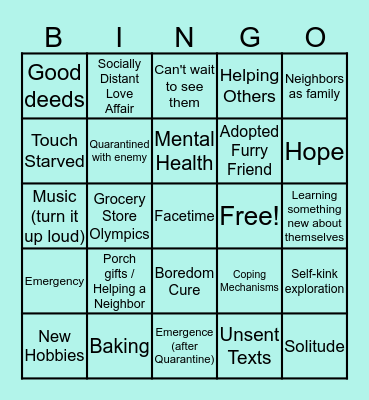 Quarantine Fic Bingo Card