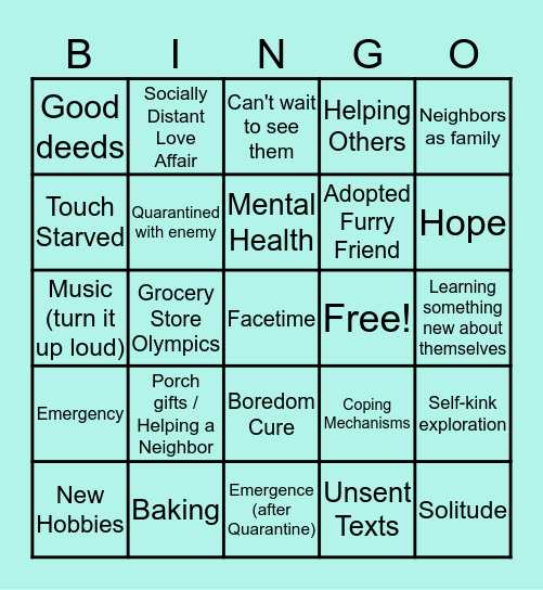 Quarantine Fic Bingo Card