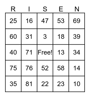 Johnson Easter Bingo Card