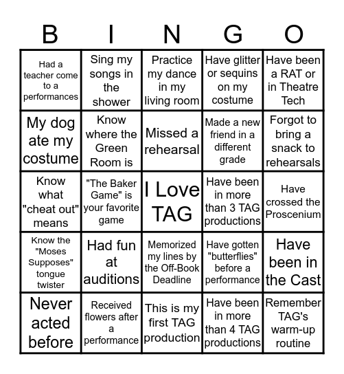 TAG Bingo #1 Bingo Card