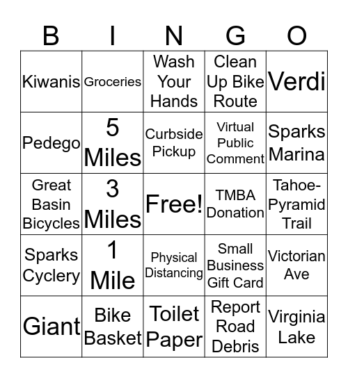 Washoe County Physical Distancing Bike BINGO Card