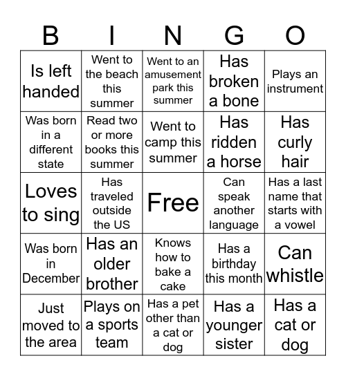 Stetson Stars Bingo Card