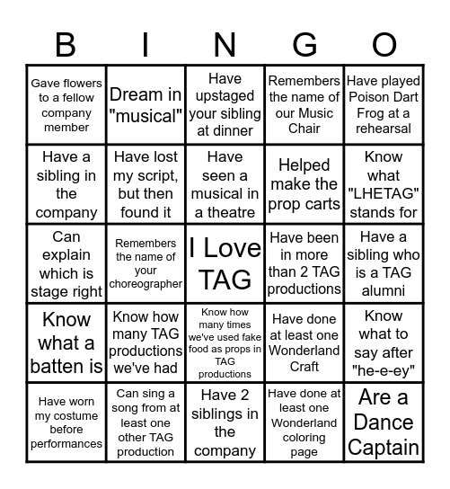 TAG Bingo #2 Bingo Card