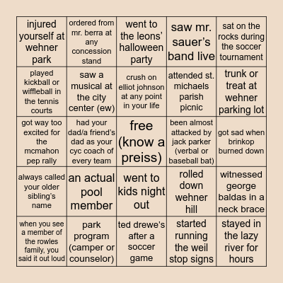 shrewsbury kid bingo Card