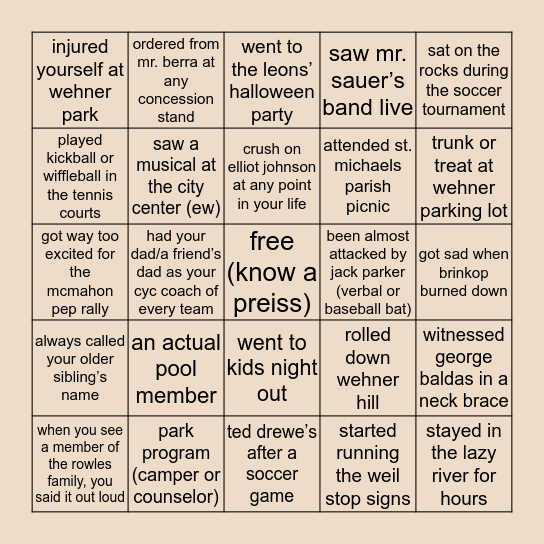 shrewsbury kid bingo Card