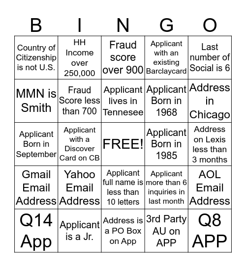 Scorex Bingo Card