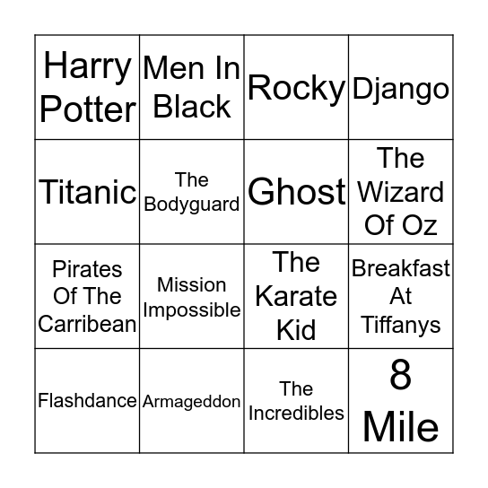 Iconic Movie Songs Bingo Card