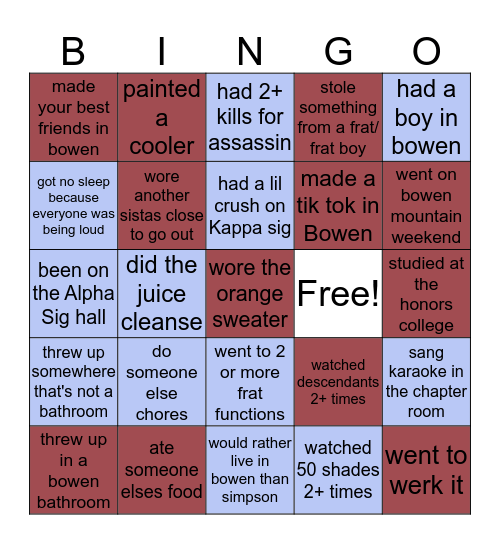 Bowen Bingo Card