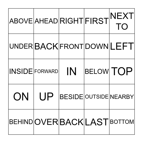 POSITIONAL BINGO Card