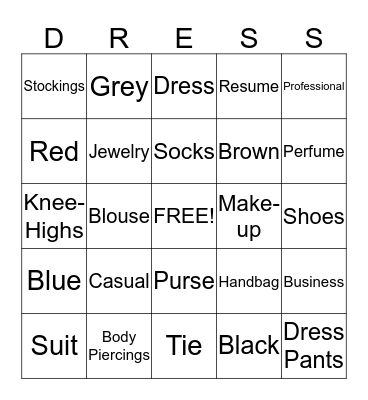 Casual vs. Business vs. Professional  Bingo Card