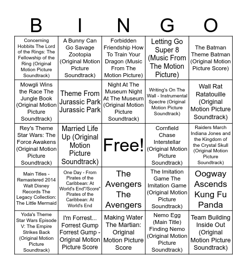 Movie Nite Bingo Card