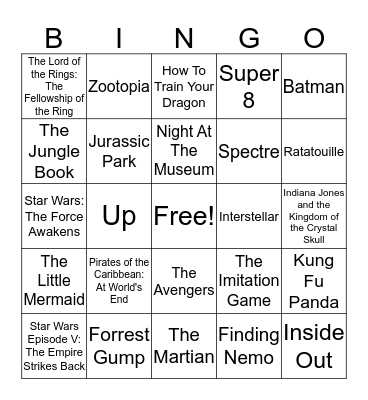 Movie Nite Bingo Card