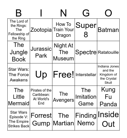 Movie Nite Bingo Card