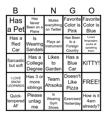 Get To Know Me Bingo Card