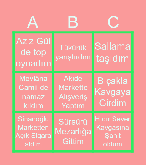 Sürsürü Bingo Card