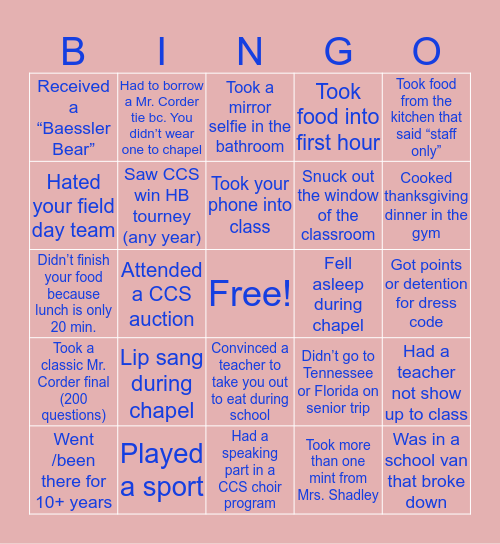 CCS PAST AND PRESENT Bingo Card