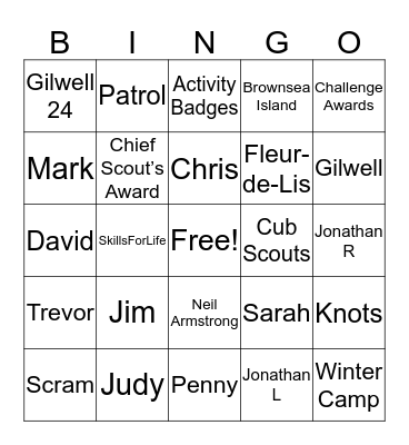 30th Reigate Scouts Bingo Card