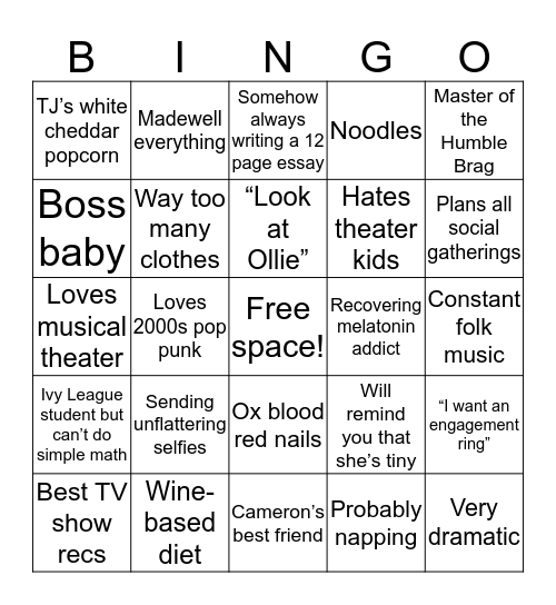 Emma Weeks Bingo Card