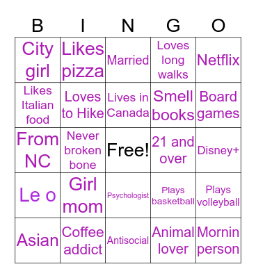 Common things with Hannah Bingo Card