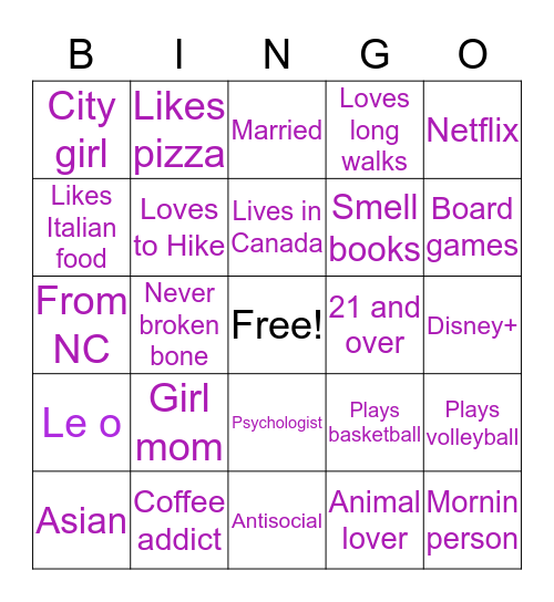 Common things with Hannah Bingo Card