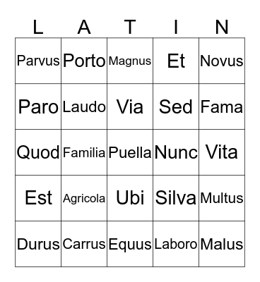 Unit I vocabulary Bingo Card