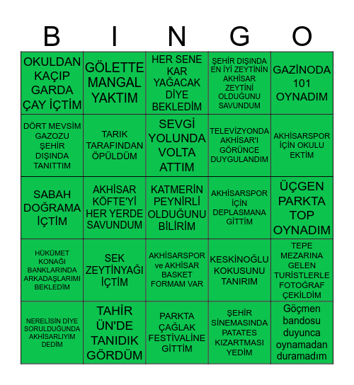 AKHİSAR BİNGO Bingo Card