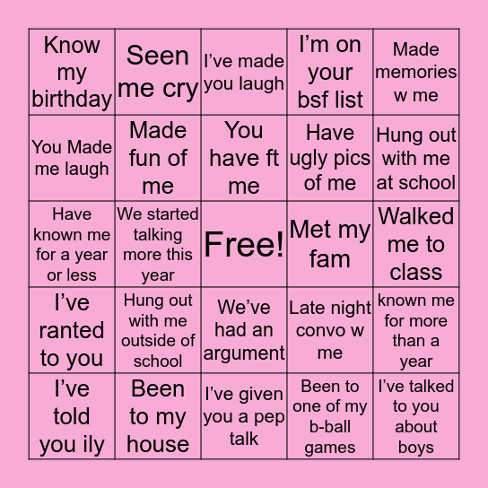 Sanya’s Bingo Card