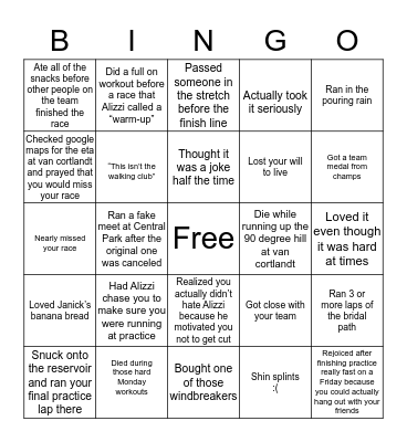 Loyola xc bingo Card