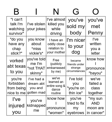 Friend of @will_the_thrill_666 Bingo Card