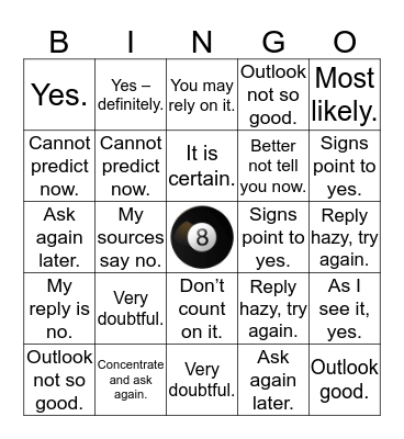 Magic 8 Ball Bingo Card
