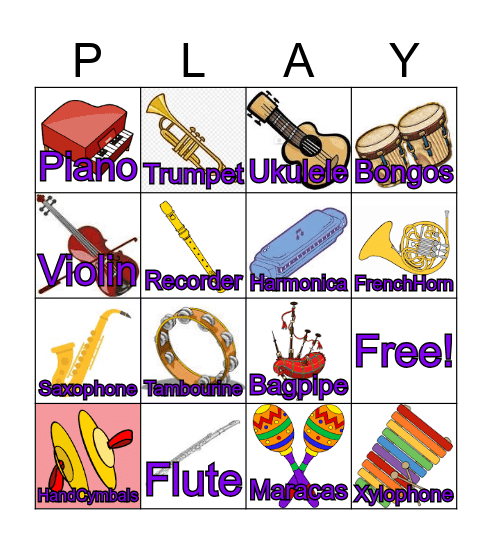 Music Explorers Instrument Bingo Card