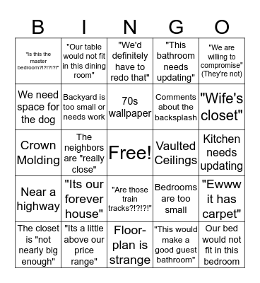 House Hunters Bingo Card