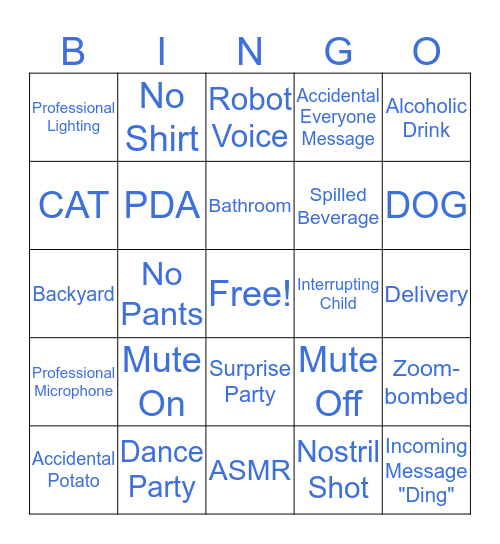 Zoom Call Bingo Card