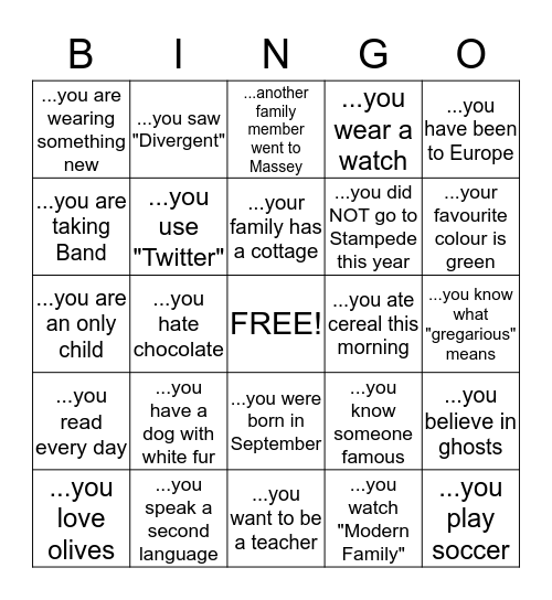 Who's Who? -Get to know your classmates!  Sign if...  Bingo Card