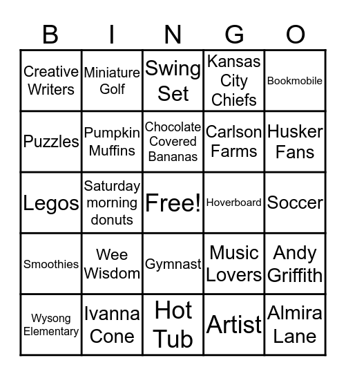 Carlson Kids Bingo Card