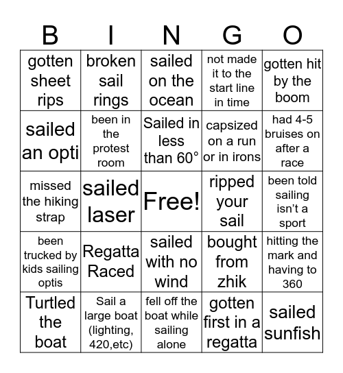 Racers Bingo Card