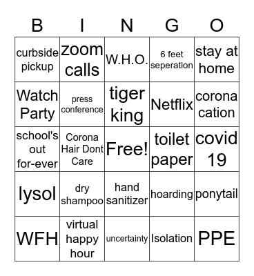 Quarantingo Bingo Card