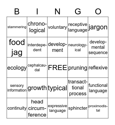 Principles of Growth and Development Bingo Card