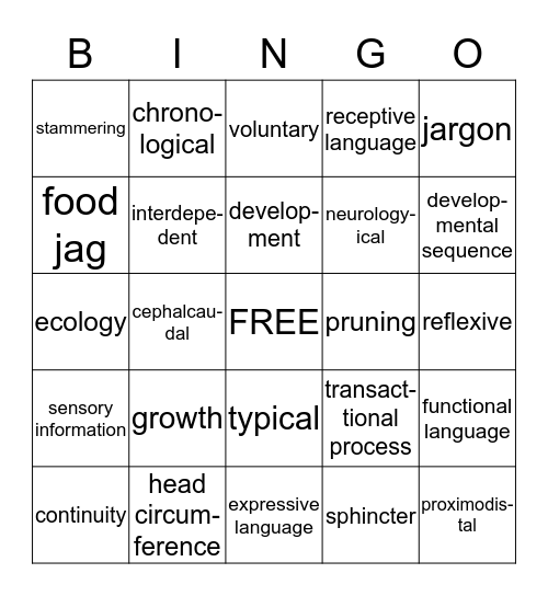 Principles of Growth and Development Bingo Card