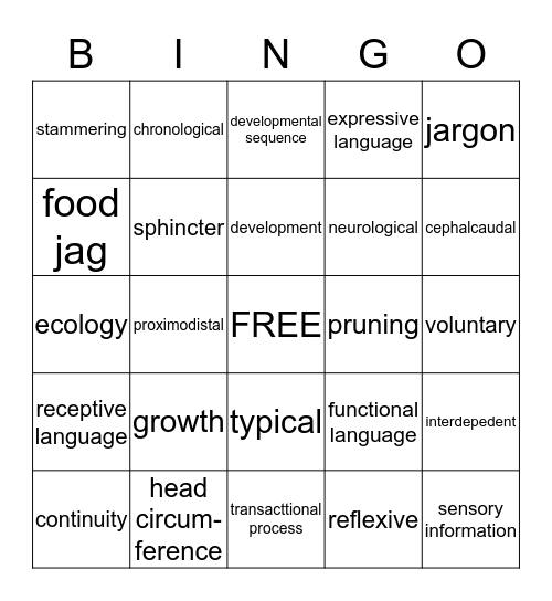 Principles of Growth and Development Bingo Card